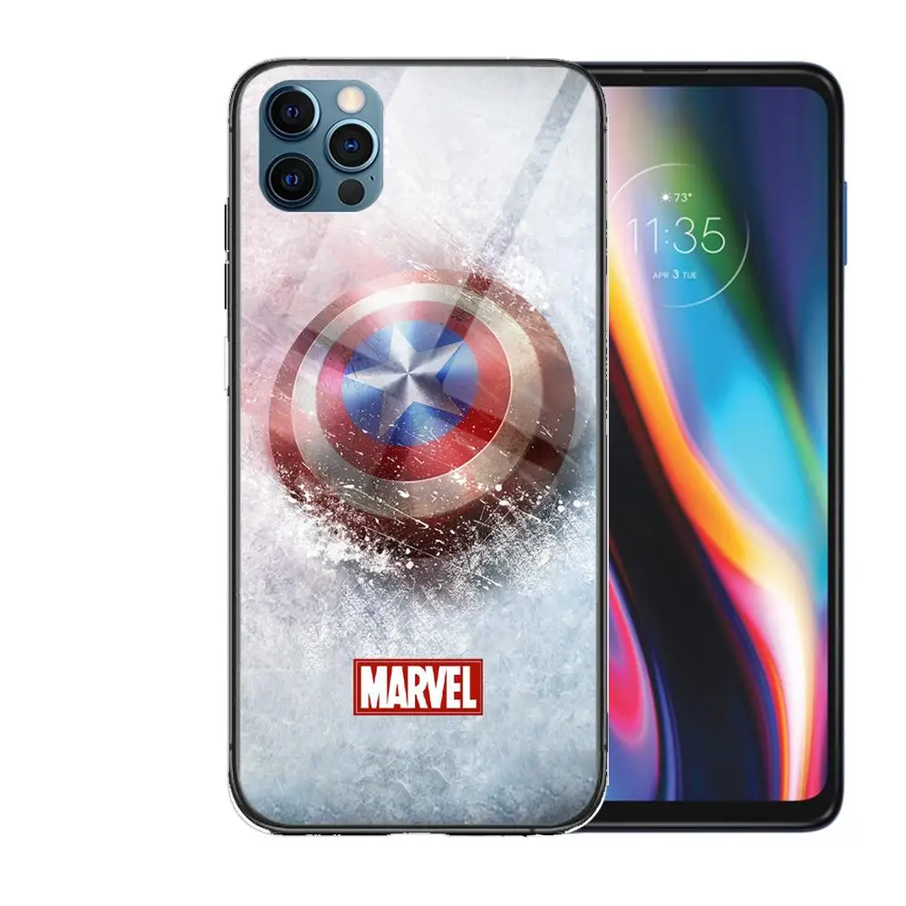 Marvel logo cool hero Glass Case For iphone 13 12 11 Pro Max 12Pro XS Max XR X 7 8 Plus SE 2020 mini Case Tempered Back Cover