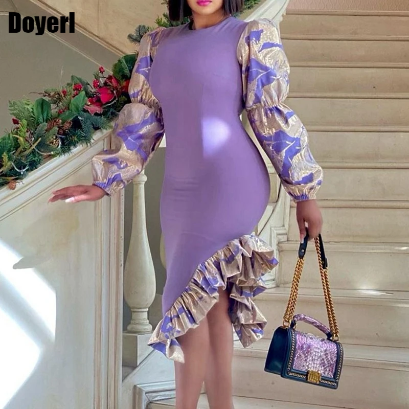 

Elegant Bodycon Evening Party Midi Dress Women Print Long Sleeve Ruffle Night Club Sexy Dress Winter Birthday Dress for Women