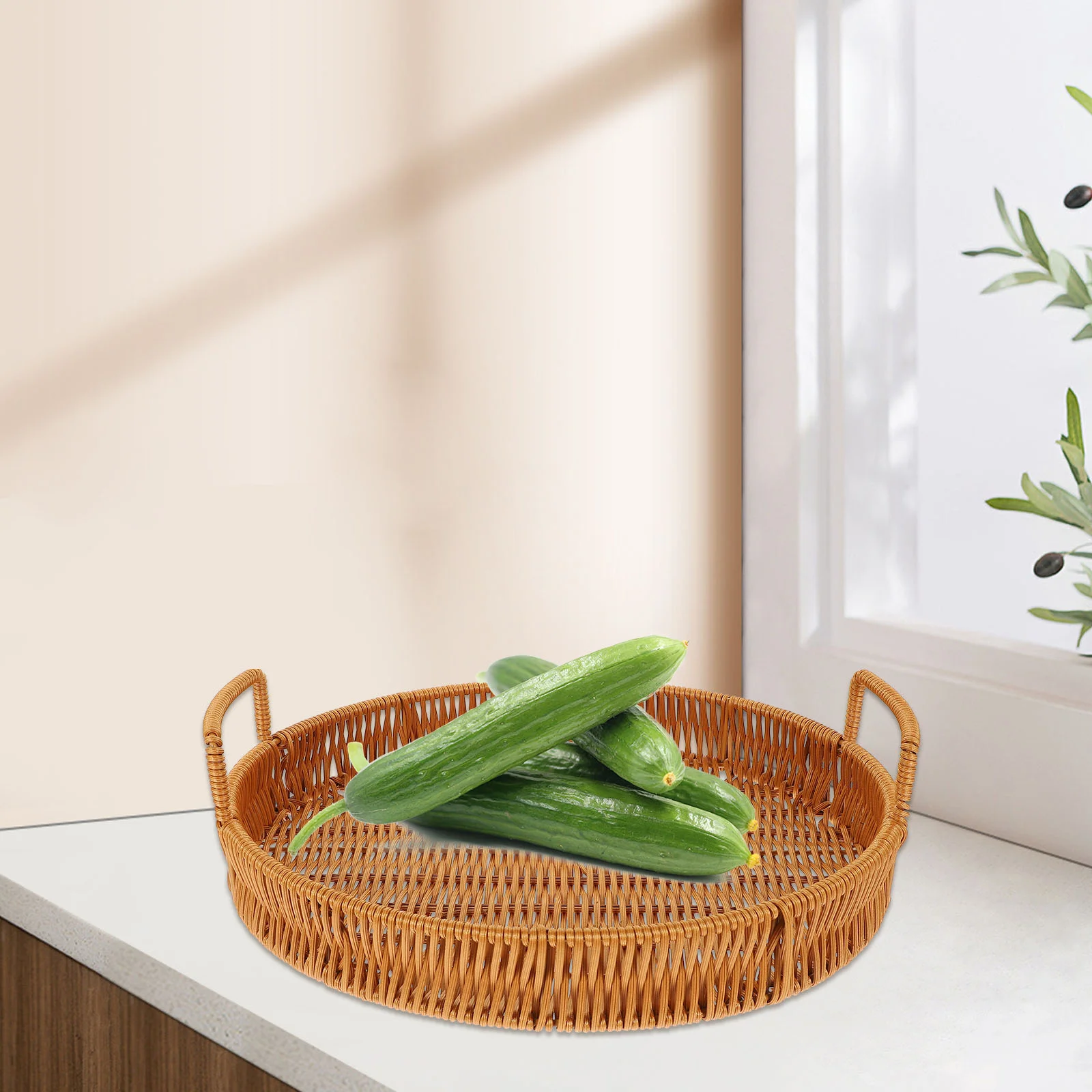 

Home Supplies Snack Holder Woven Bread Basket Imitation Rattan Weaving Basket Bread Container for Home Bedroom Office