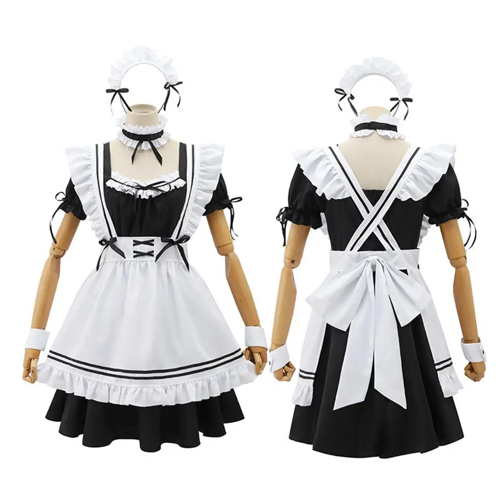 Купи Cute Lolita Maid Costumes French Maid Dress Girls Women Cosplay Costume Waitress Party Stage Costumes High Quality Plus Size за 139 рублей в магазине AliExpress