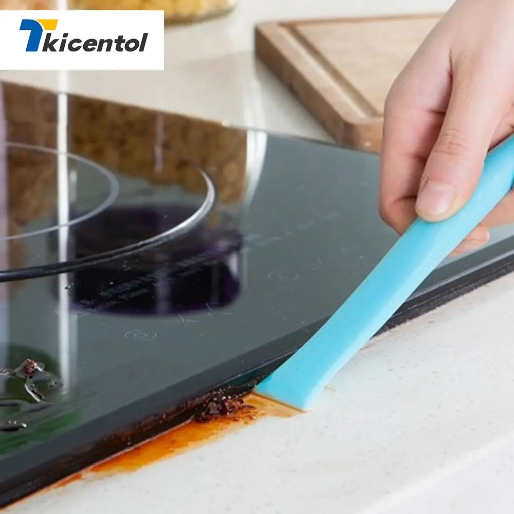 

2Pcs Dual-use Cleaning Scraper Glass Silicone Decontamination Scraper Opener Kitchen Bathroom Cleaning Tool Color Random