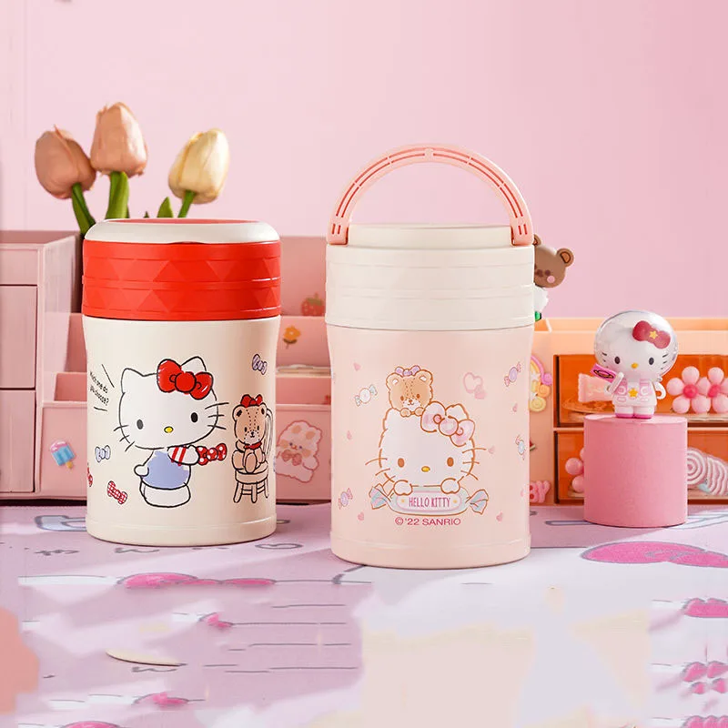 

Hello Kitty Kawaii Sanrios Series Anime Cartoon Cute Insulation Braised Beaker Go Out Portable Braised Porridge Stewed Rice Cup