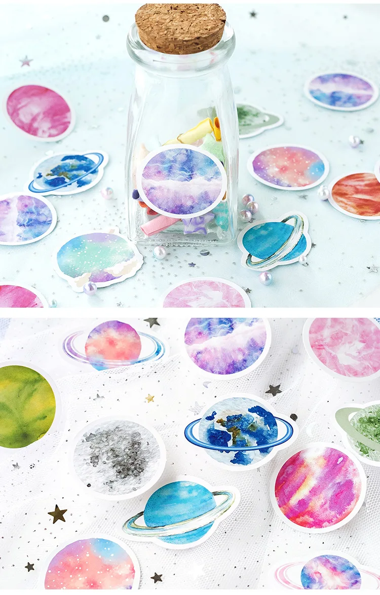 45pcs/pack 32nd Planet Creative Handbook Decoration Special-shaped Sealing Sticker Vivid Pritning | Stationery