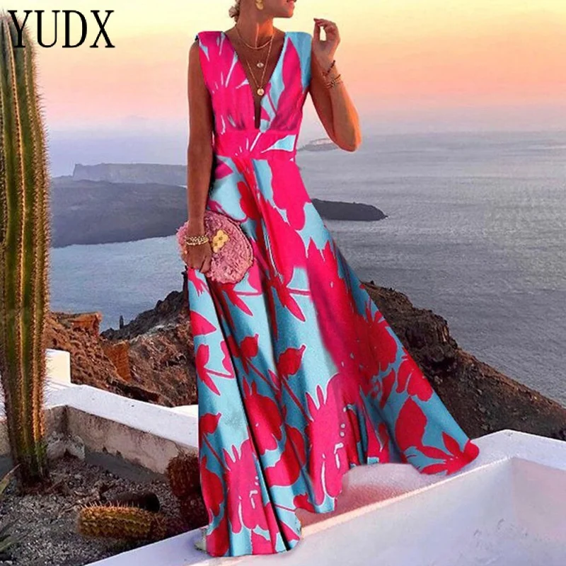 

2023 Summer New Women's Fashion V-neck Fashion Sleeveless Long Dress High Waist Dress