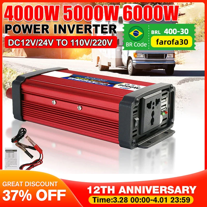 

4000W 5000W 6000W Modified Sine Wave Inverter DC 12V/24V To AC 110V/220V Voltage Transformer Power Converter USB Solar Inverter