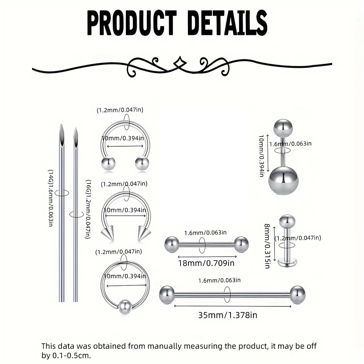 Элегантный простой набор для пирсинга из нержавеющей стали 24 шт. живота носа губ