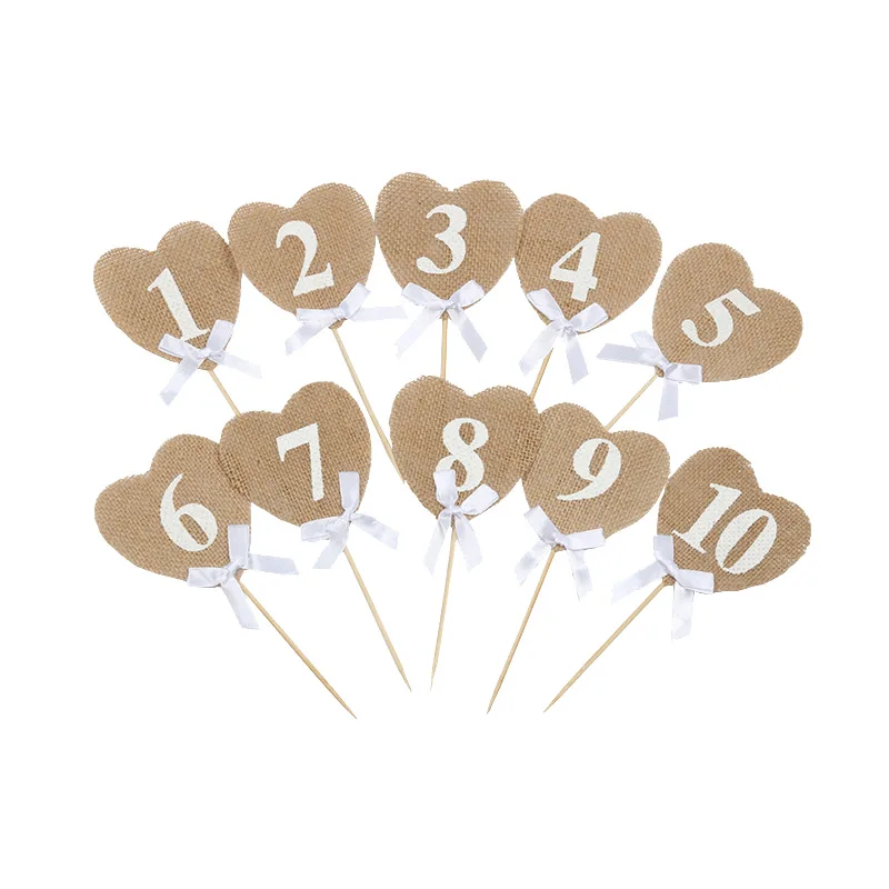 

10Pcs 1-10 Number Digital Birthday Plug In Card Insertion Dessert Sweetmeats Table Jute Supplies Birthday Cake Flag Decoration