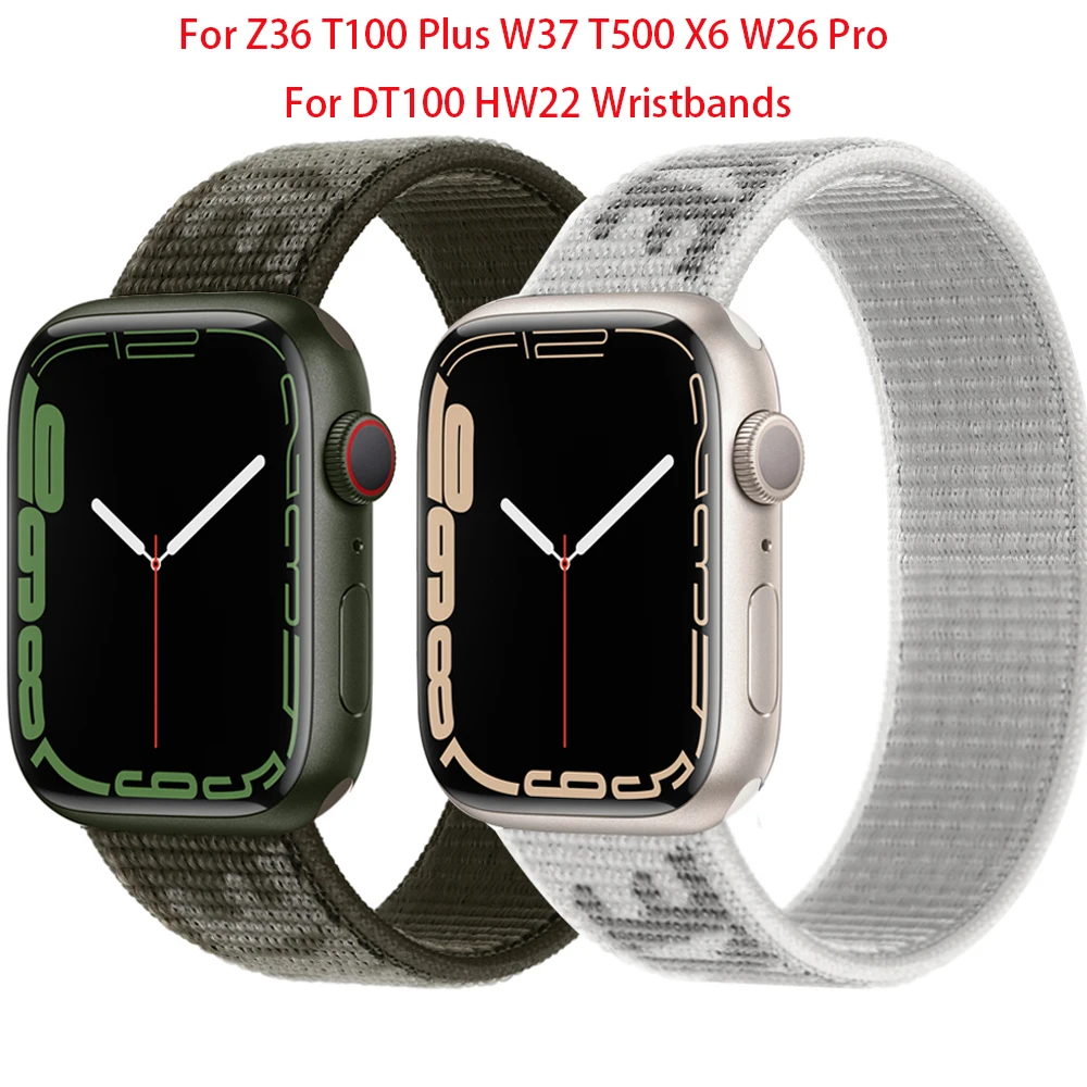 

44mm Nylon Loop Strap For IWO Series 6 7 Smart Watch Z36 T100 Plus W37 For SmartWatch T500 X6 W26 Pro For DT100 HW22 Wristbands