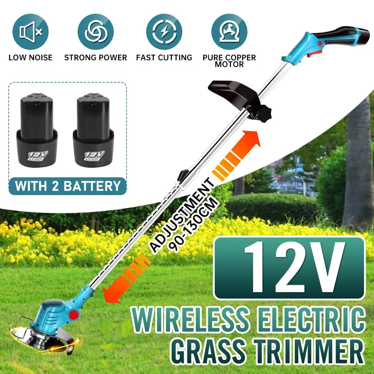 

Drillpro 12V 450W Electric Grass Trimmer Cordless Lawn Mower Hedge Trimmer Adjustable Handheld Pruning for 12V Makita Battery