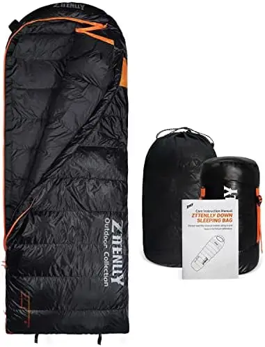 

Down Sleeping Bag for Adults - Lightweight and Compact for Backpacking, Camping and Hiking - 550/600 FP, 0/20/30 Degree and 4-Se