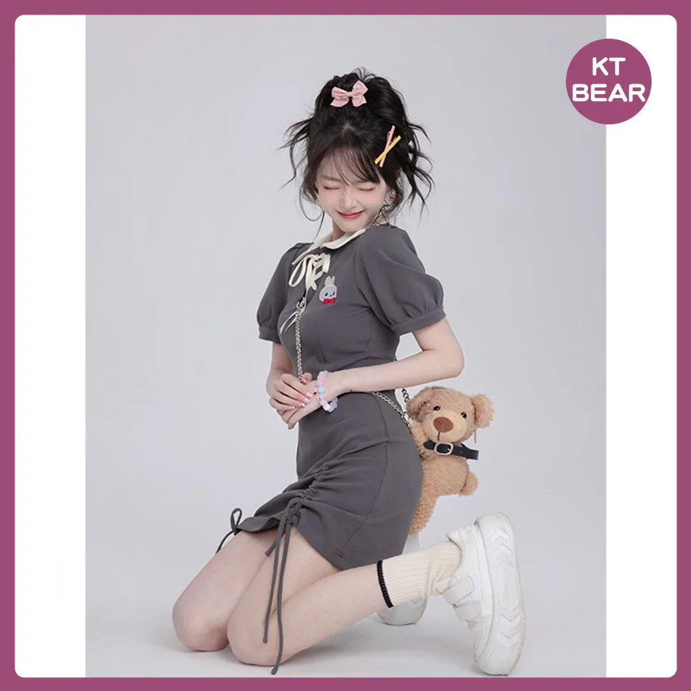 

Summer Y2K Academy Style Women's All-Match Slim Loose Polo Shirt Cute Sweet Little Bear Color Matching Student Sport T-Shirt