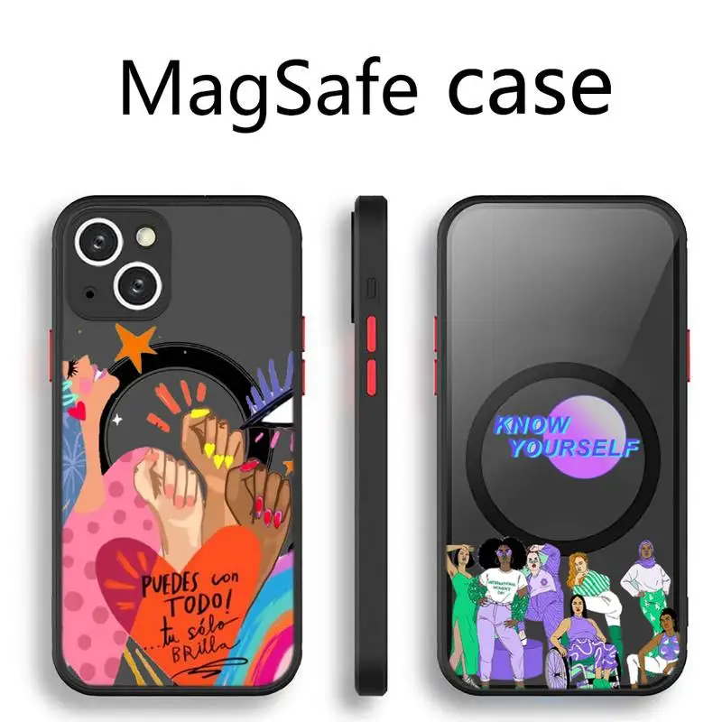 

Feminist Feminism Girl Power Phone Case Transparent Magsafe Magnetic Magnet For iPhone 13 12 11 Pro Max Mini Wireless Charging