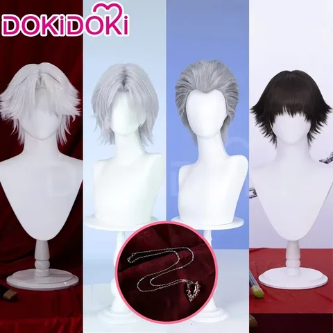 Косплей парик Dante DokiDoki 35 см серебристо-серые и белые волосы