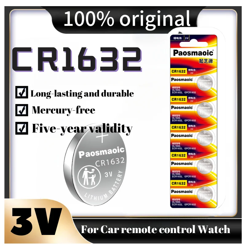 

Новинка, оригинальный кнопочный элемент Paosmaoic, 5/10/30 шт., cr1632, 3 в, специализированная батарея для автомобильного пульта дистанционного управления, аккумулятор для часов