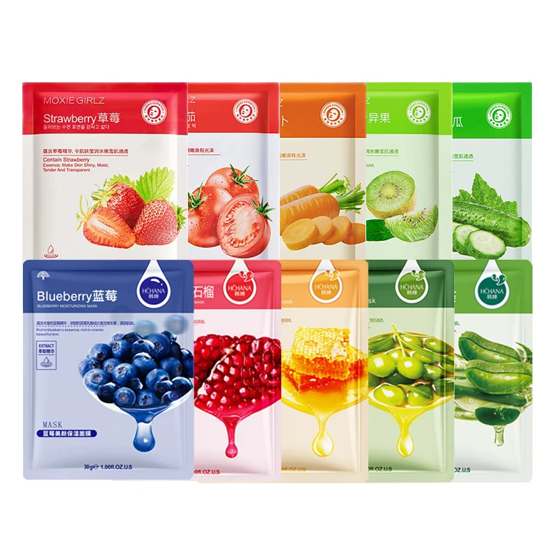 

10pcs Fresh Fruit Face Mask Moisturizing Skin Care Sheet Masks Acne Treatment Anti-aging Facial Mask Beauty Korean Cosmetics