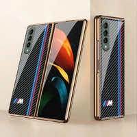 carbon fiber textured phone case for samsung galaxy z fold 3 cover luxury plating glass fold3 shockproof case for z fold 3 case