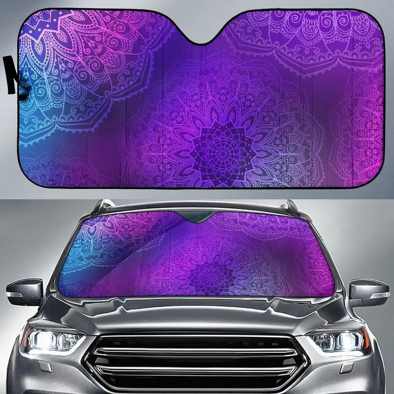 

Purple Mandalas Car Windshield Sun Shade, Visor, Car Accessories