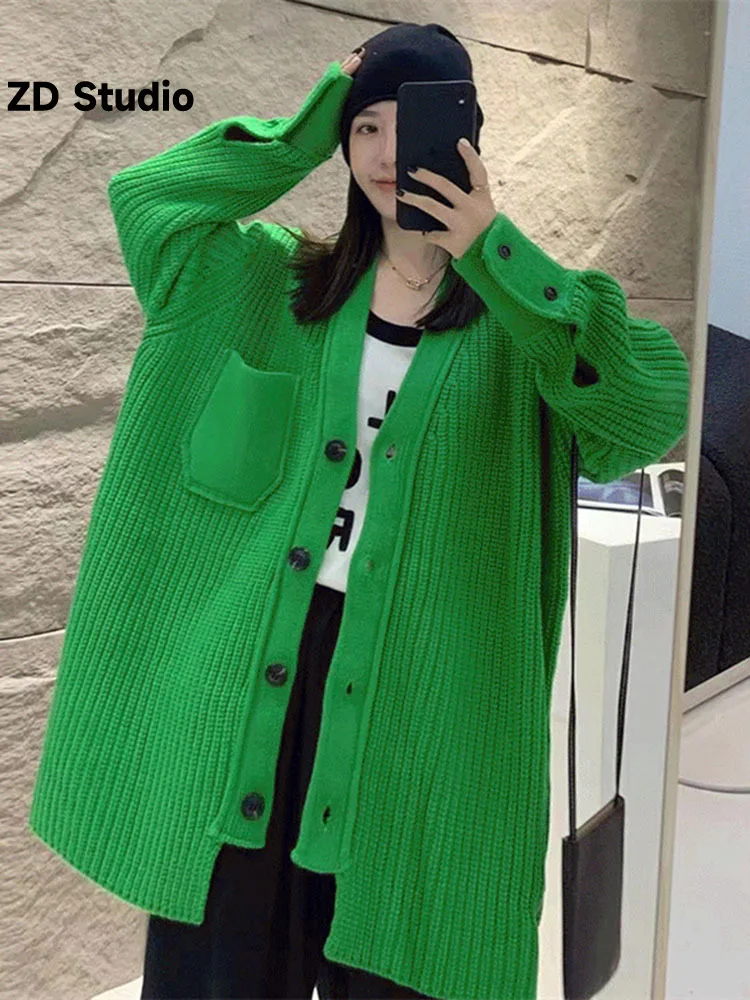 

Женский трикотажный кардиган средней длины, Осень-зима