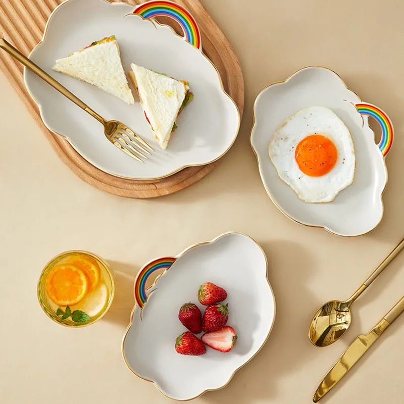 

Plateau Ceramic Plate Rainbow Set Tableware Dishes For Kitchen Dinner Serving Platos Dessert Tray Salad Fruit Plates Посуда
