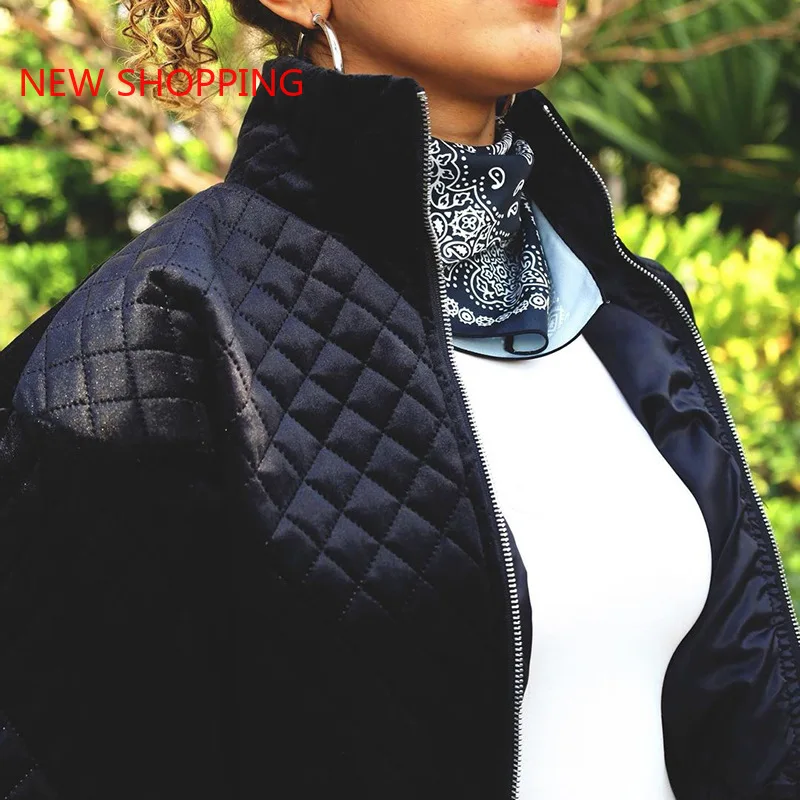 Fashion Bomber Jacket Plaid Warm Gold Black Parka Women Streetwear Cotton Zipper Winter Jackets Casual Chic Long Sleeve Parkas