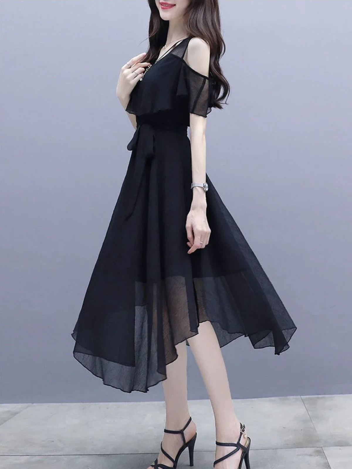 Женское платье Grace из шифона чёрного цвета