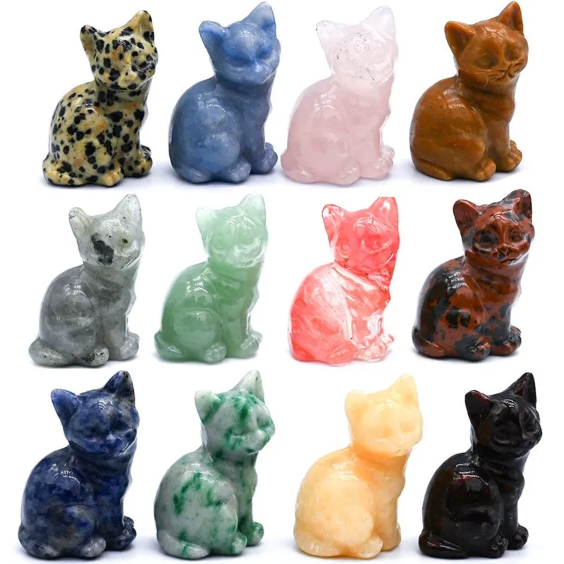 

Cute lucky Cat Natural Crystal stone Kitty Carving Gift Souvenir Delightful Home Decor Reiki healing Stone Ornaments 37*24mm