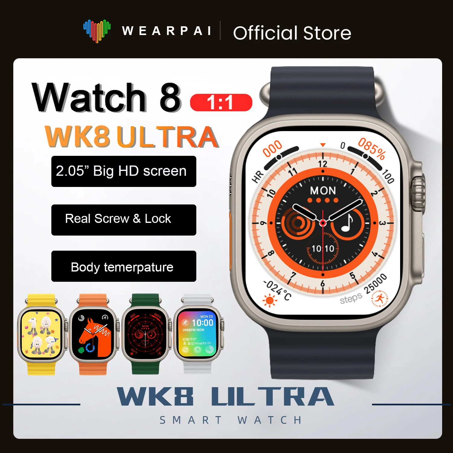 

Wearpai SmartWatch WK8 Ultra Smart Watch Series 8 1:1 Case 2.05" NFC body temperature game Men Women SmartWatch PK DT8 S8 ZD8