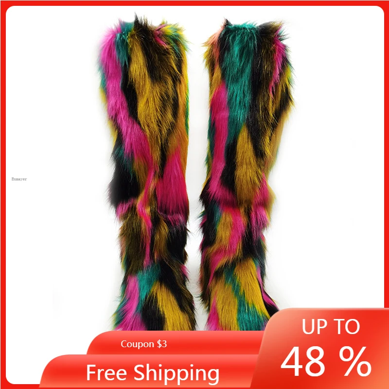 

ENMAYER 2023 Ins Women Knee High Boots Flat Heel Women Winter Warm Snow Boots Fashion Casual Woman Long Footwear Size 34-43