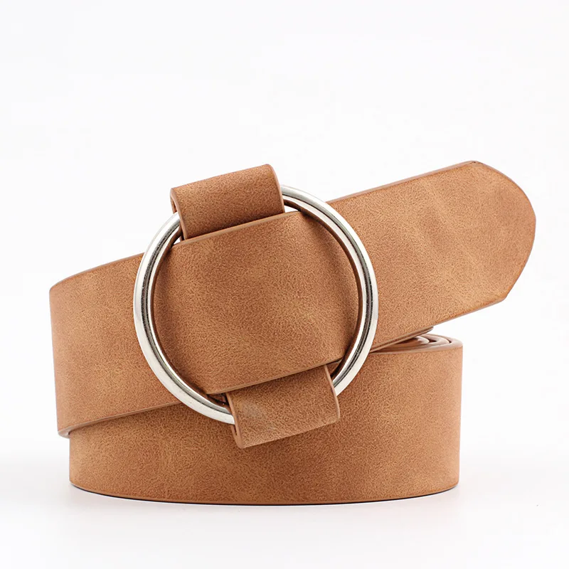 Women Leather Belt Fashion Round Metal Buckle Female Leisure Dress Jeans Wild Without Pin Strap All-match Lady Adjustable Belts