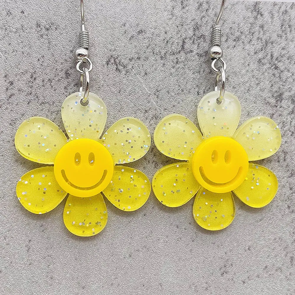 Модные Акриловые серьги с цветами яркие блестящие розовые флуоресцентные