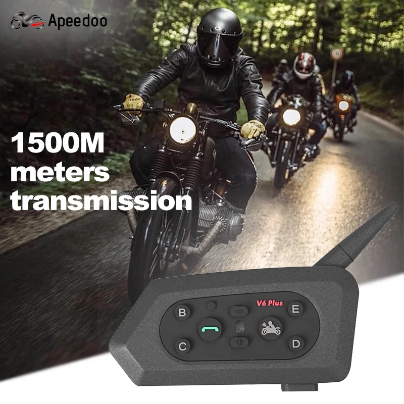 EU US Hot Sale Apeedoo Helmet Intercom Headset Moto 1.5km 6 Riders GPS FM Radio Waterproof Intercumonicadores Capacete V6 Plus