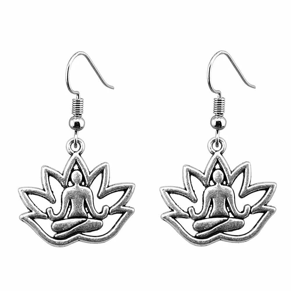 Модные серьги ручной работы простой дизайн античный серебряный цвет лотос Будда