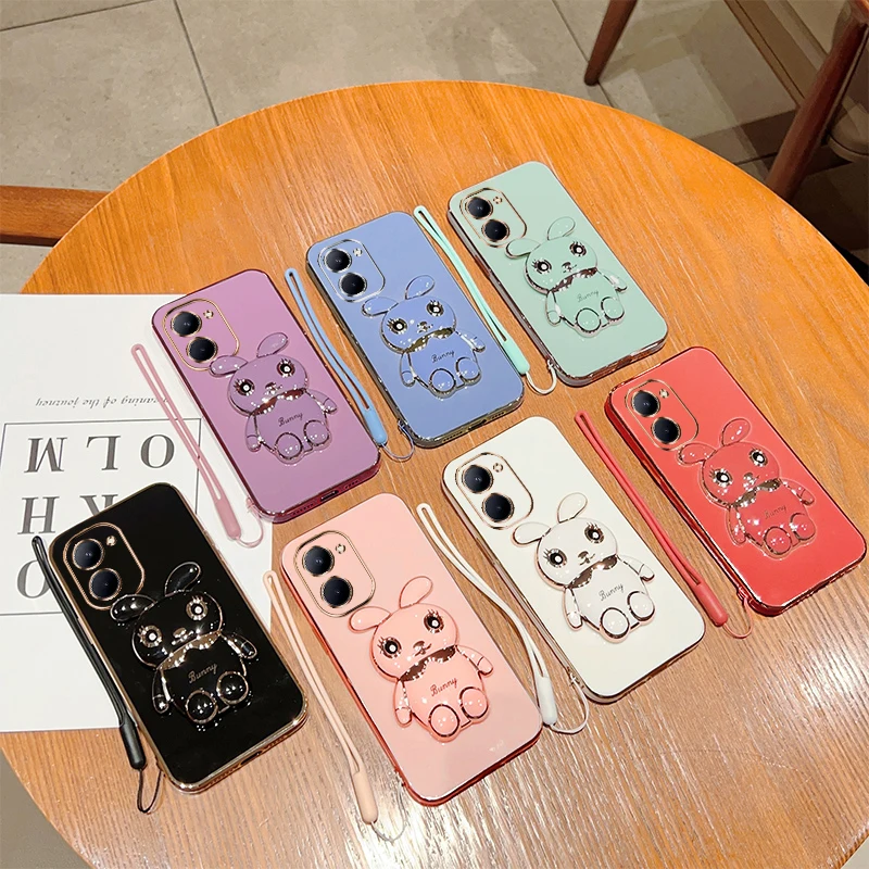 

3D Rabbit Folding Stand Soft Phone Case For OPPO Realme C2 V3 5 Pro C30S C33 C21 C31 C35 C21Y 10 PLUS 9 V25