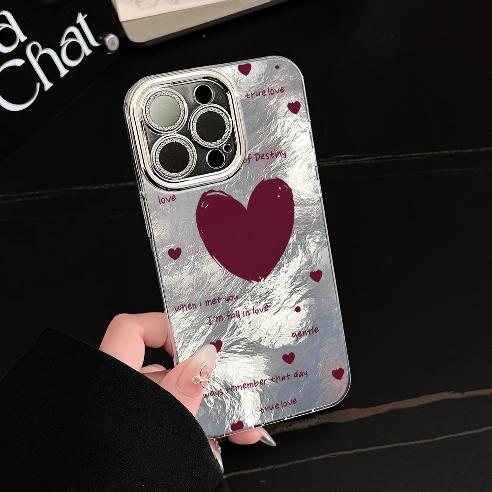 Фото Чехол для телефона Wine Red Giant Heart для iPhone 17, 16, 14, 15, 13, 12, 11 Pro Max, 16, 15, 14 Plus, 17 Air с гальваническим покрытием линз и защитой от падений №4