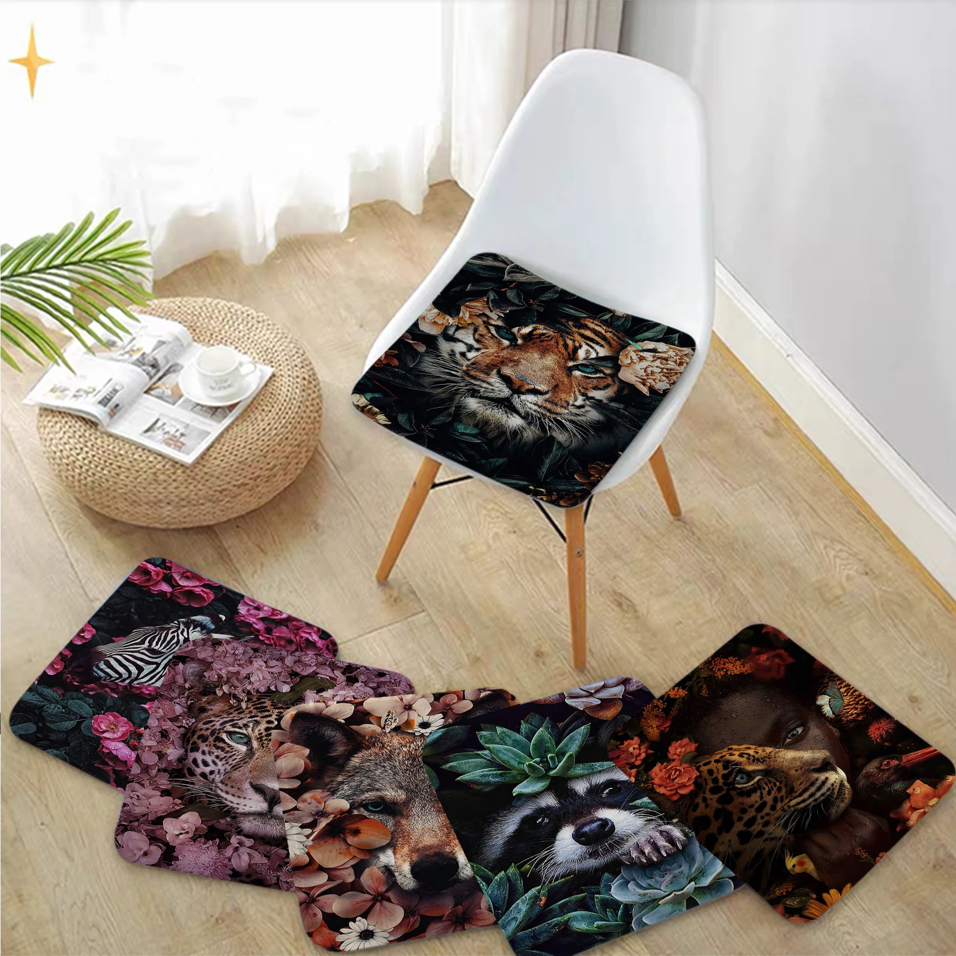 

Animals In Flowers Cushion Mat Tie Rope Dining Chair Cushion Circular Decoration Seat For Office Desk Cushions Home Decor
