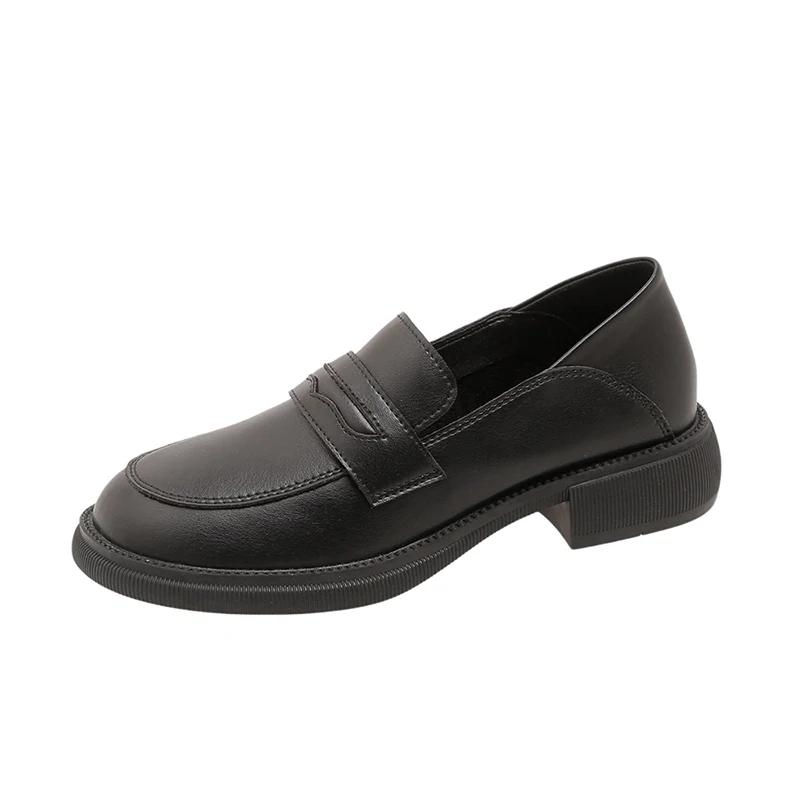 

Cowhide 2023 New Thick Bottom Square Heel Spring And Autumn British Wind A Stirrups Of The Lotus Shoes Fashion Women Shoes