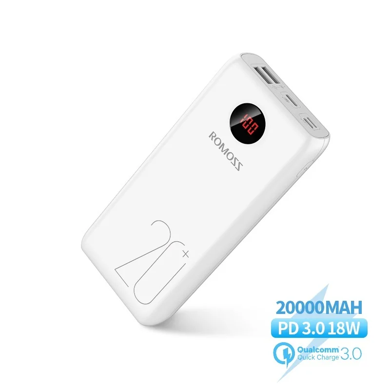 

Power Bank 20000mAh ROMOSS 18W Fast Charge Powerbank Type C Poverbank Portable External Battery Charger For Xiaomi Mi for iPhone
