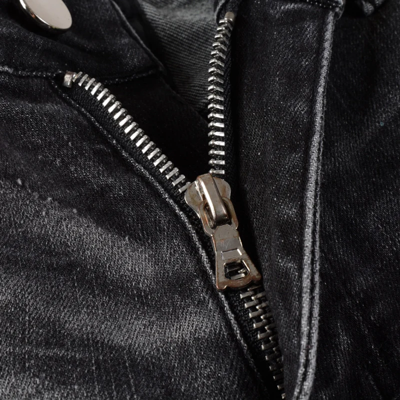 Streetwear Fashion Men Jeans Retro Black Gray Stretch Slim Fit Hole Ripped Jeans Men Painted Designer Hip Hop Brand Pants Hombre