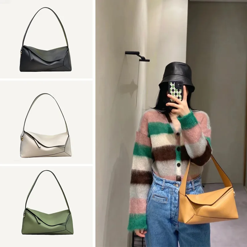 New Geometric Underarm Bag Leather Diamond Bag Commuter Versatile Shoulder Bag Fashion Retro Large Capacity Handbag for Women