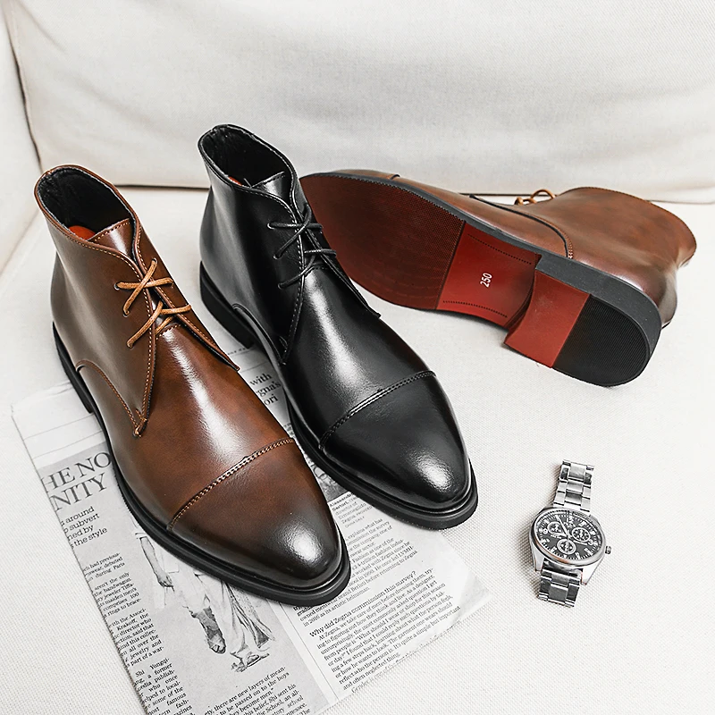 Ботинки мужские однотонные на шнуровке Классические деловые ботильоны красная