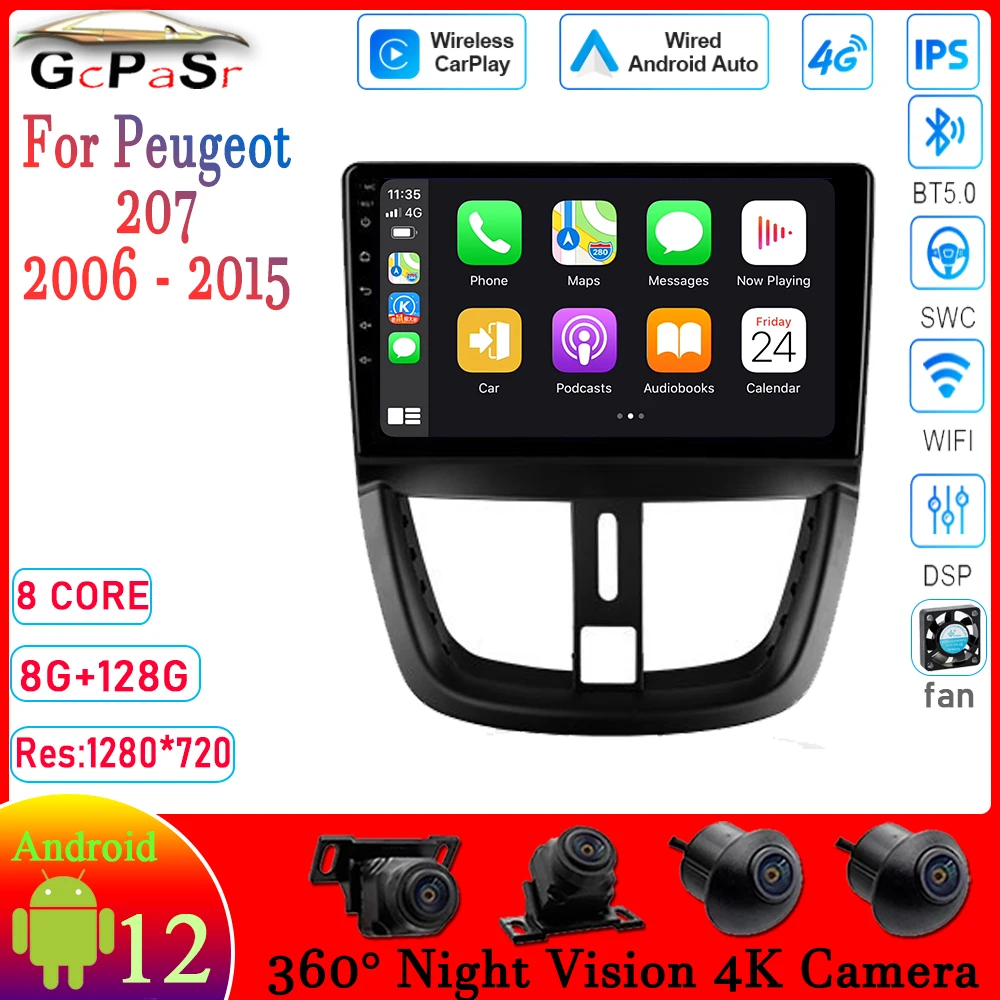 

Carplay auto Android 11 For PEUGEOT 207 2006 - 2015 Autoradio Radio Multimedia Video Player Navigation GPS IPS