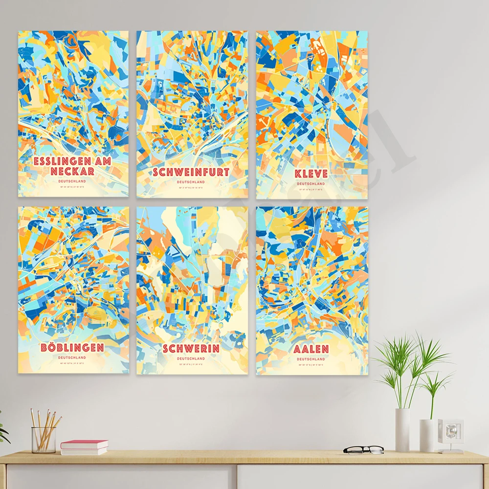 Свадьба. Eschweiler.Seiler. Спейер. Баден. Синделфинген. Уилсен. Аллен. Белерин, швейфурт, нехар. Постер с цветной картой города