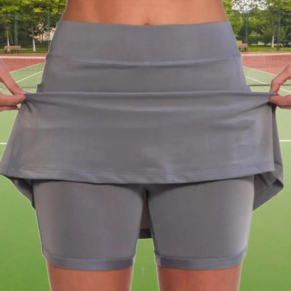 

Sport Shorts Mid Waist Ladies Good Stretch Anti Exposure A-Line Shorts Athletic Skirt for Playing Badminton