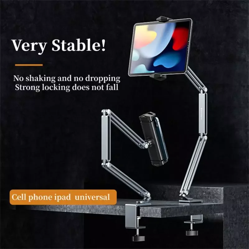 

360 Degree Long Arm Tablet Holder Stand Bed Desktop Lazy Holder Clip Bracket Aluminium Alloy Foldable