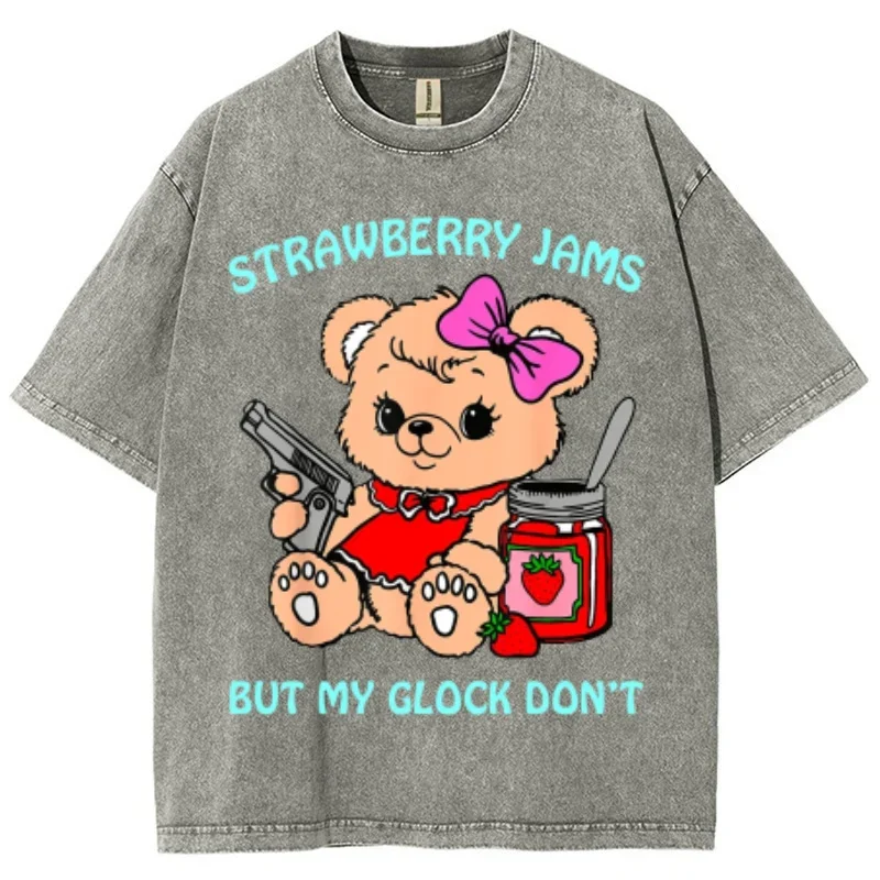 Женская стирка футболки с милым мультяшным принтом медведя для девочек