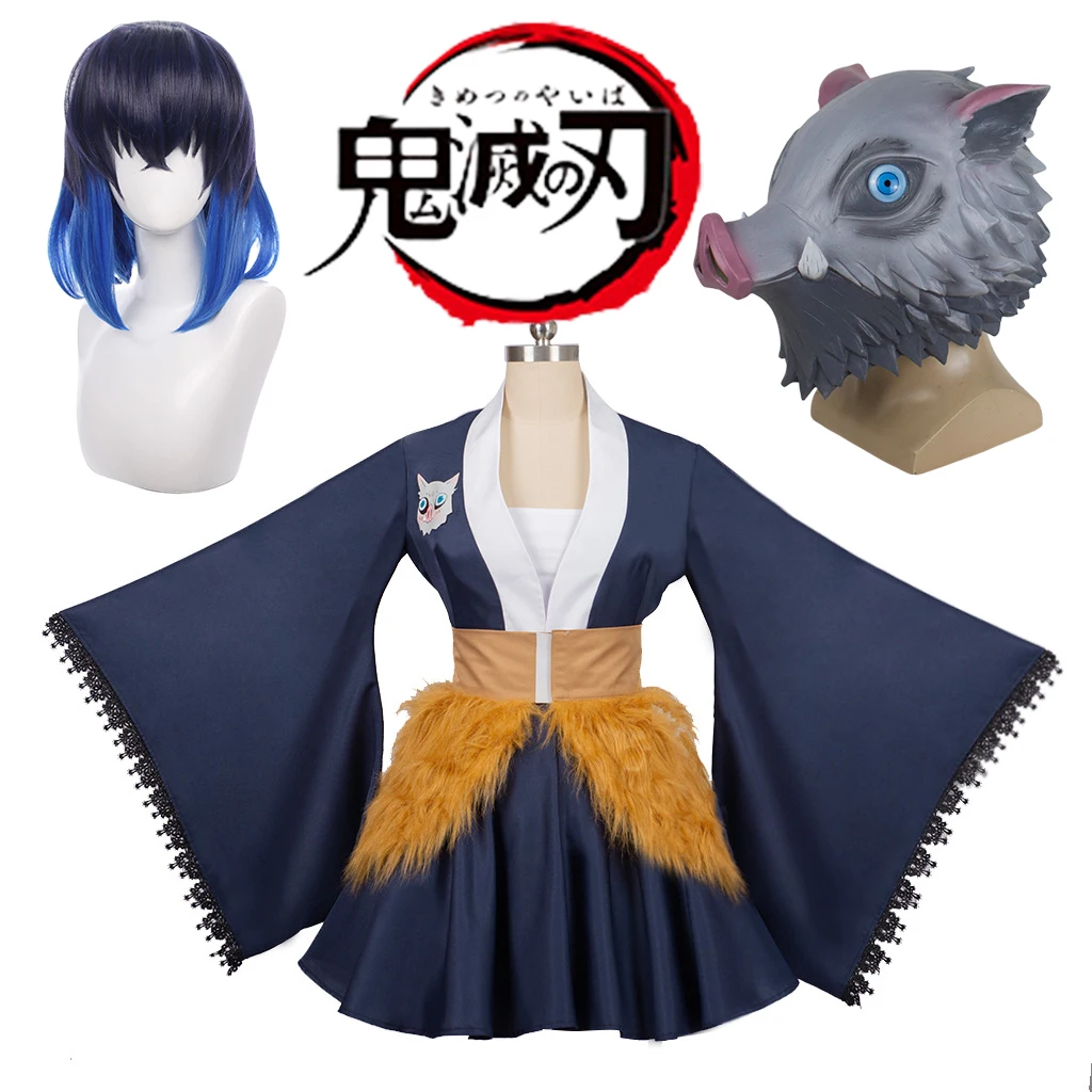 

Hashibira Inosuke Cosplay Anime Demon Slayer Cosplay Costume Dress Mask Wig Halloween Hashibira Inosuke cos Costume Female Women