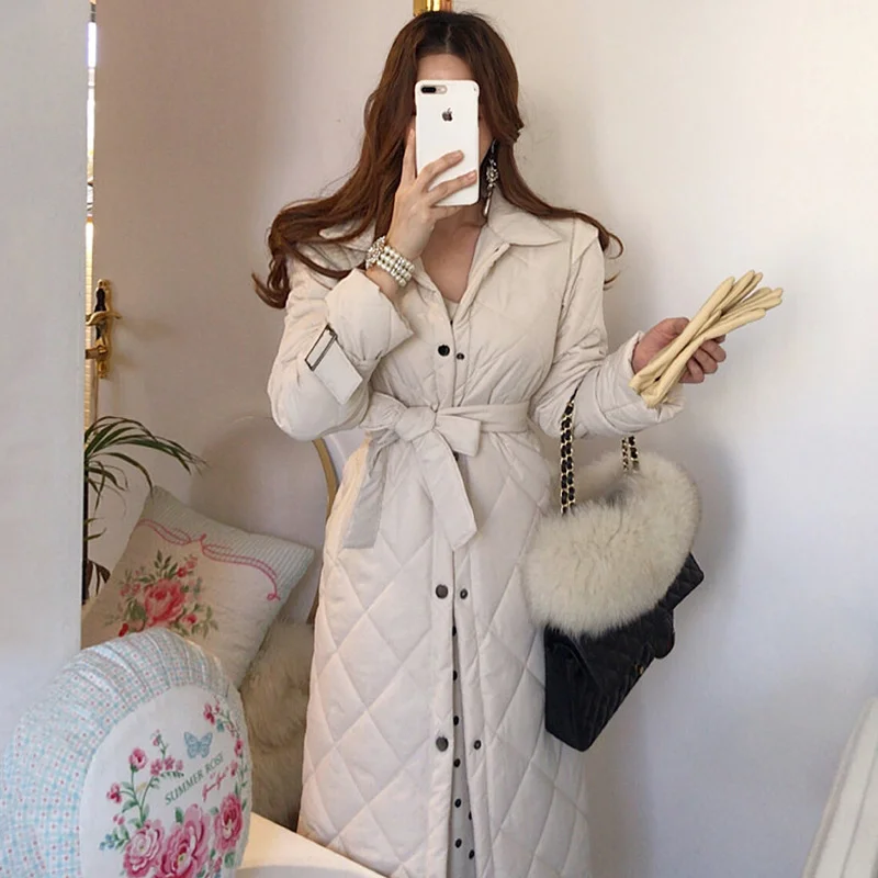 2021 Autumn and Winter New Korean Chic Women's Thickened Thermal Insulation Lapel Casual Cotton Jacket Diamond Quilted Jacket
