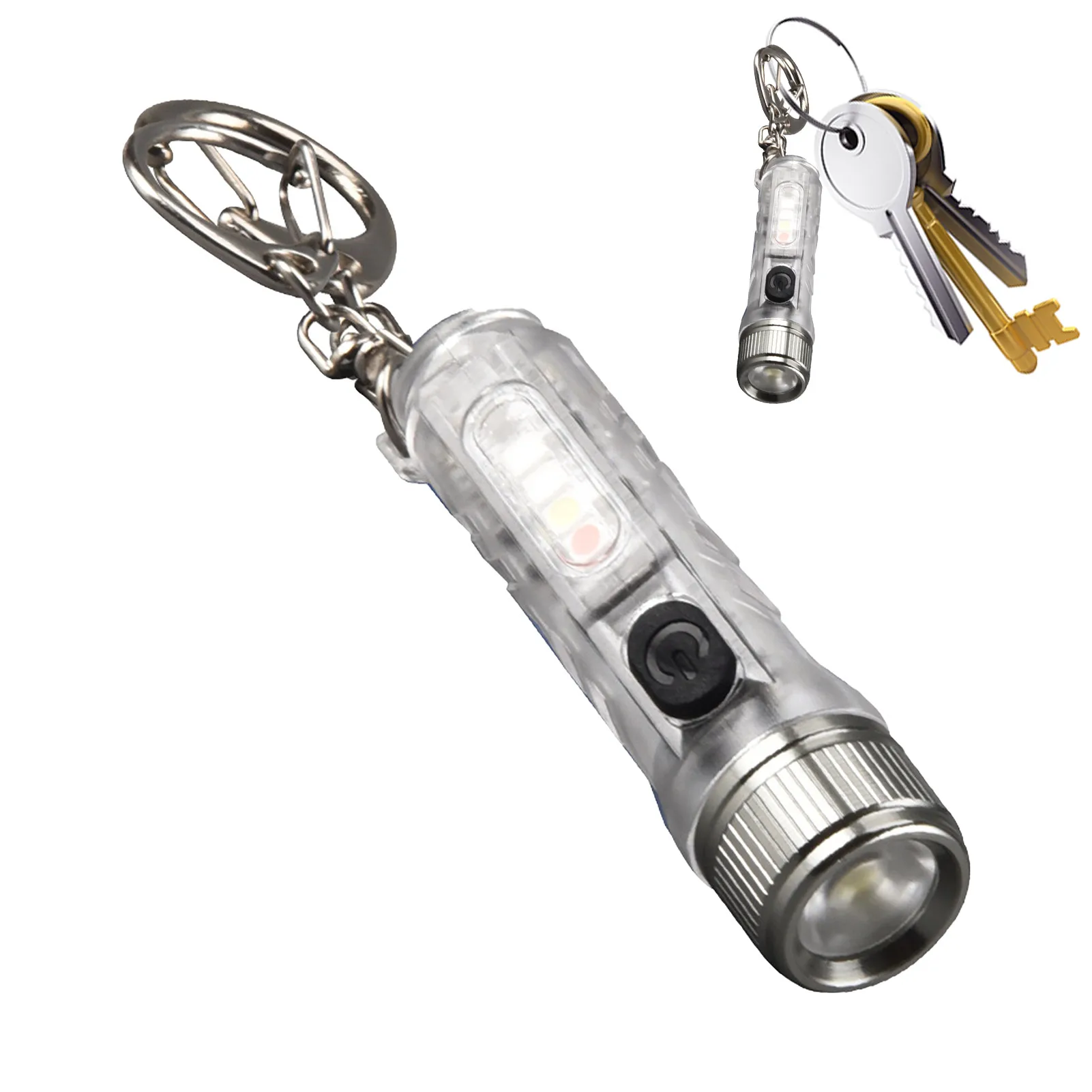 

Tiny Keychain Flashlight White/ Red/ Blue Key Chain Flashlight Rechargeable Key Ring Flashlight For Dog Walking Reading
