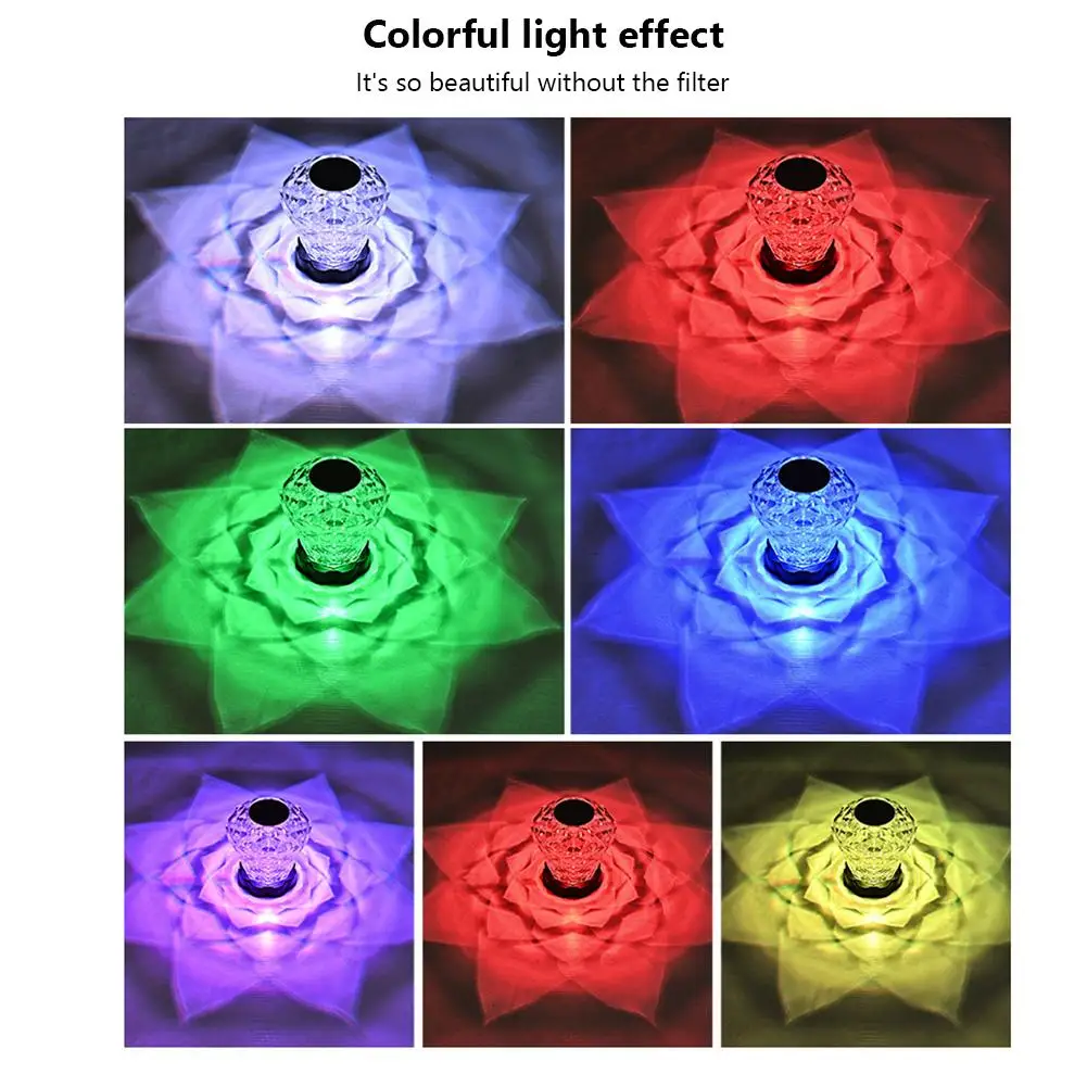 

Led Crystal Table Lamp Rose Projector Light 3/16 Colors Rechargeable Romantic Diamond Night Light Dropship