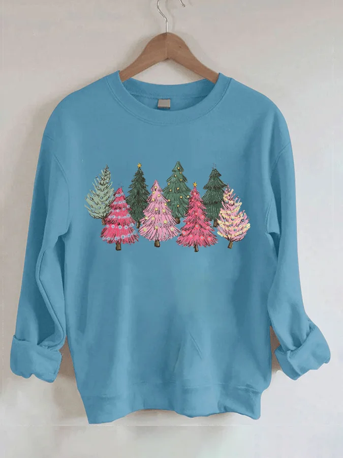 

Christmas Tree Print Casual Round Neck Long Sleeve Sweatshirt